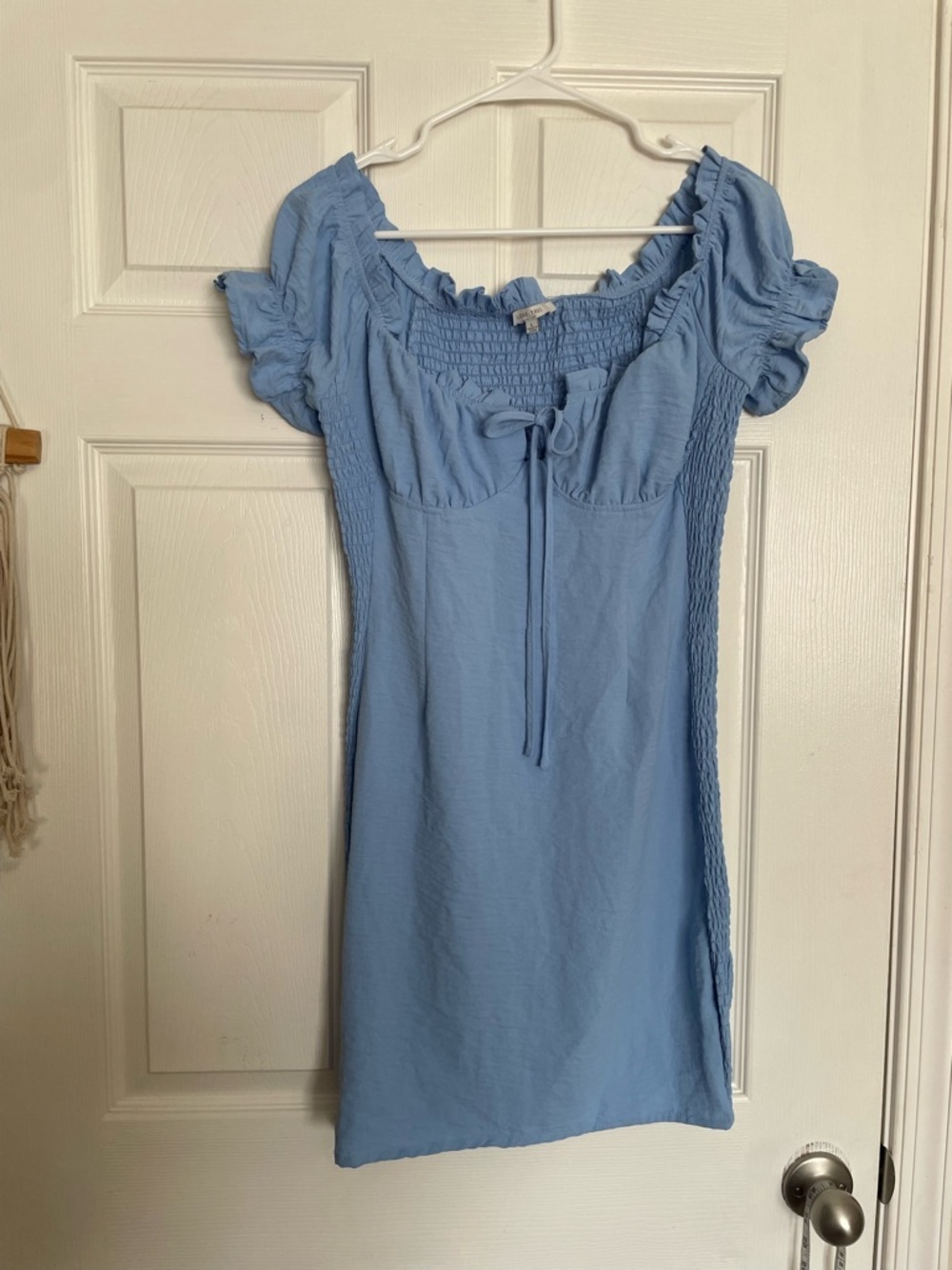 Love Tree Womens Large Sky Blue Puff-Sleeve Mini Dress